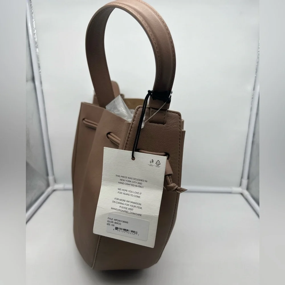 NWT MANSUR GAVRIEL Flores Biscotto Nude Leather Double Drawstring Shoulder Bag - Picture 9 of 16